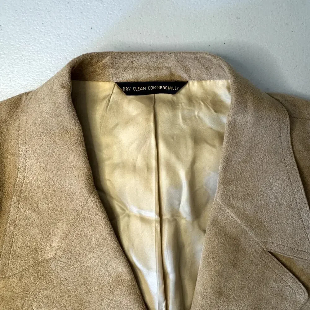 Vintage Men's 1970s Camel Suede Leather Blazer with Silk Lining Size L/XL - Picture 4 of 5